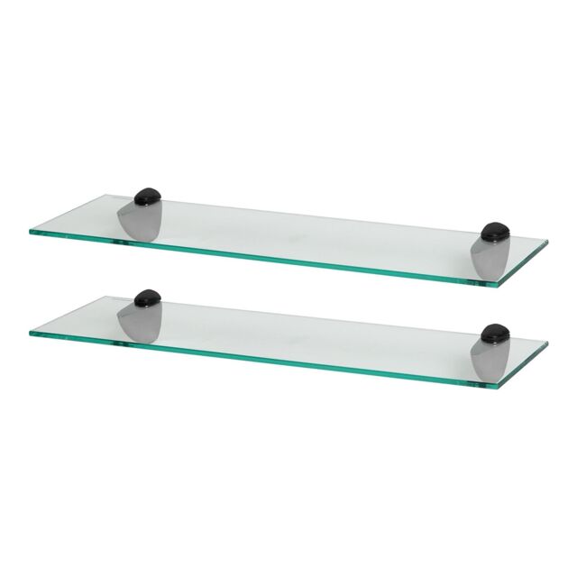 Harbour Housewares 2x Floating Glass Shelves - 60cm - Bathroom Shower Storage Display in Black - image 1