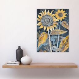 "Artery8 Stylised Sunflower Yellow Blue Pattern Painting Wall Art Print - Size: W18"" x H24""" - thumbnail 4