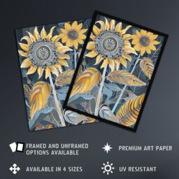 "Artery8 Stylised Sunflower Yellow Blue Pattern Painting Wall Art Print - Size: W18"" x H24""" - thumbnail 2