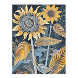 "Artery8 Stylised Sunflower Yellow Blue Pattern Painting Wall Art Print - Size: W18"" x H24""" - thumbnail 1