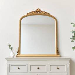 Melody Maison Antique Gold Ornate Arch Overmantle Mirror 88cm X 100cm in Metallic Gold - Size: 88 cm X 100 cm - thumbnail 4