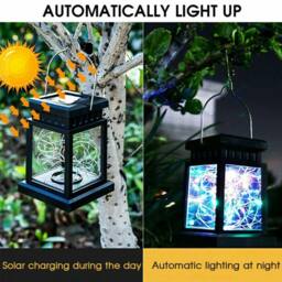 Havendro 2Pcs Solar LED Hanging Lantern Lights Waterproof Garden in Black - thumbnail 4