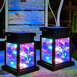 Havendro 2Pcs Solar LED Hanging Lantern Lights Waterproof Garden in Black - thumbnail 1