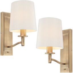 Loops 2 PACK Dimmable LED Wall Light Antique Brass & White Shade Classic Vintage Lamp