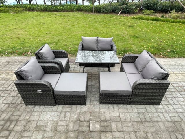 Fimous Outdoor Garden Furniture Sets 8 Seater Rattan Furniture Manual Wicker Patio Sofa Patio Conversation Set with 2 Big Footstool in Dark Grey - image 1