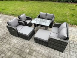 Fimous Outdoor Garden Furniture Sets 8 Seater Rattan Furniture Manual Wicker Patio Sofa Patio Conversation Set with 2 Big Footstool in Dark Grey - thumbnail 2