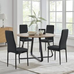 FurnitureboxUK Santorini Brown Round Dining Table & 4 Milan Black Leg Chairs - thumbnail 1