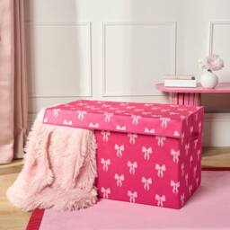 OHS Bows Foldable Fabric Storage Box Toy Organiser with Lid in Bright Pink - thumbnail 1