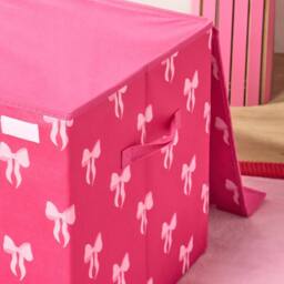 OHS Bows Foldable Fabric Storage Box Toy Organiser with Lid in Bright Pink - thumbnail 3