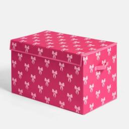 OHS Bows Foldable Fabric Storage Box Toy Organiser with Lid in Bright Pink - thumbnail 4