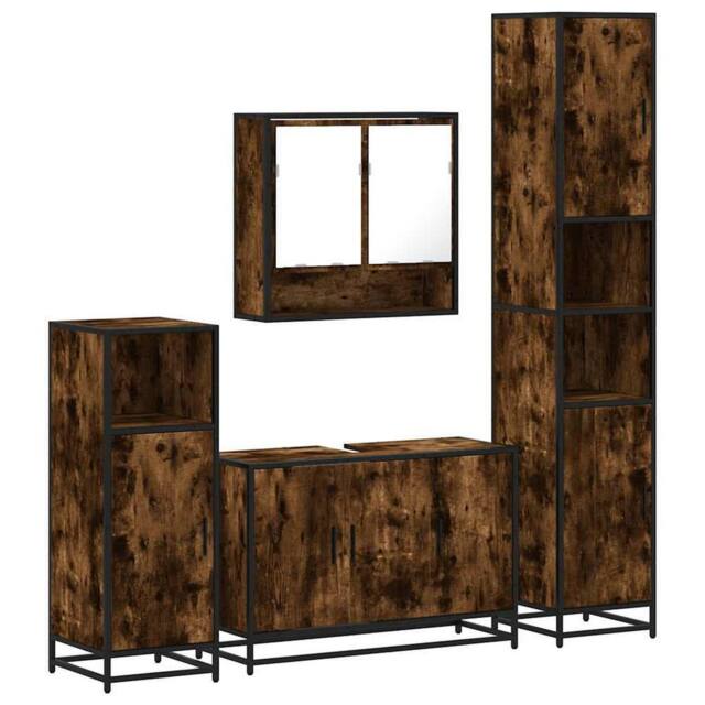 Berkfield Home 4¬†Piece Bathroom Furniture Set¬†Smoked Oak Engineered Wood in Brown - image 1