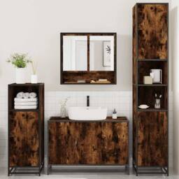 Berkfield Home 4¬†Piece Bathroom Furniture Set¬†Smoked Oak Engineered Wood in Brown - thumbnail 3