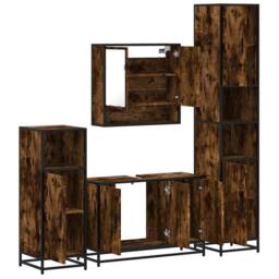 Berkfield Home 4¬†Piece Bathroom Furniture Set¬†Smoked Oak Engineered Wood in Brown - thumbnail 6