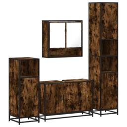 Berkfield Home 4¬†Piece Bathroom Furniture Set¬†Smoked Oak Engineered Wood in Brown - thumbnail 1