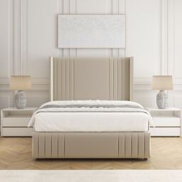 "BSSPOKE Peyton Divan Bed Velvet Set 54""Headboard 2Drawers Footend & Mattress in Cream - Size: Double" - thumbnail 2