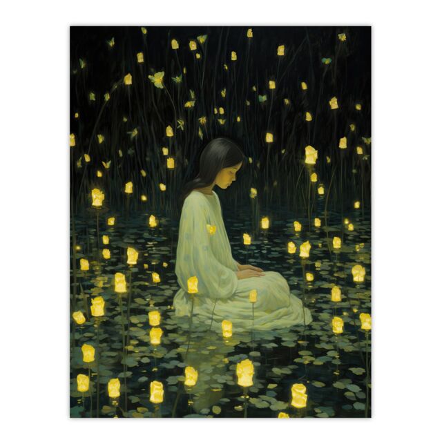 "Wee Blue Coo Wall Art Print Diwali At Dusk Whimsical Portrait Living Room in Dark Green - Size: W24"" x H32""" - image 1
