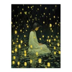 "Wee Blue Coo Wall Art Print Diwali At Dusk Whimsical Portrait Living Room in Dark Green - Size: W24"" x H32""" - thumbnail 1