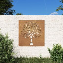 Berkfield Home Garden Wall Decoration 55x55 cm Corten Steel Tree Design in Brown - thumbnail 1
