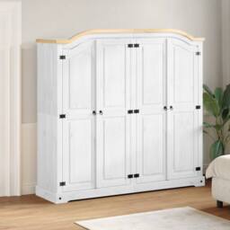Berkfield Home Wardrobe Corona White 194x52x186 cm Solid Wood Pine - Size: 194 x 52 x 186 cm - thumbnail 2