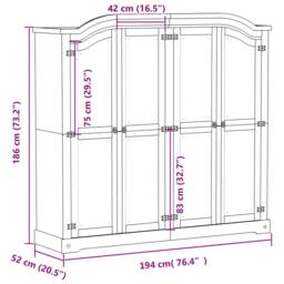 Berkfield Home Wardrobe Corona White 194x52x186 cm Solid Wood Pine - Size: 194 x 52 x 186 cm - thumbnail 9
