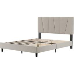 VOGREX Double Size Upholstered Bed Frame Wooden Slat Metal Frame in Warm White - Size: Single - thumbnail 3