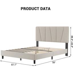 VOGREX Double Size Upholstered Bed Frame Wooden Slat Metal Frame in Warm White - Size: Single - thumbnail 2