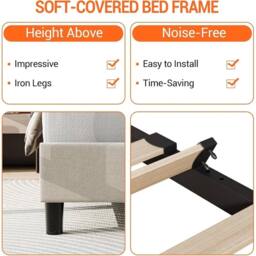 VOGREX Double Size Upholstered Bed Frame Wooden Slat Metal Frame in Warm White - Size: Single - thumbnail 5