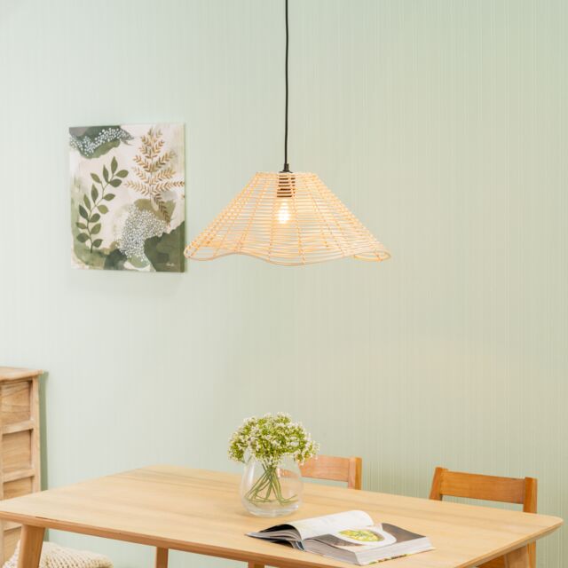 ValueLights Harlow Natural Wavy Rattan Pendant Ceiling Floor Lamp Light Shade - image 1