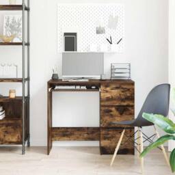 Berkfield Home Desk Smoked Oak 90x45x76 cm Engineered Wood in Brown - Size: 90 x 45 x 76 cm - thumbnail 3