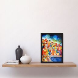 Artery8 Menton France Seaside Town Folk Art Artwork Framed Wall Art Print A4 in Black - thumbnail 2