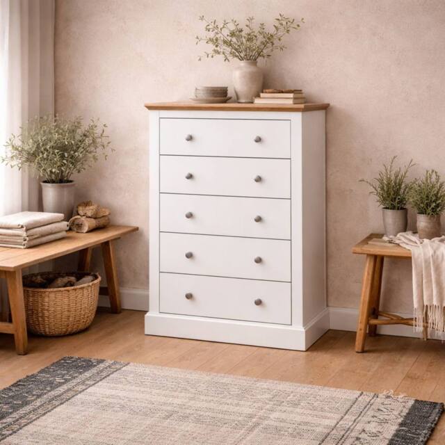 Wyld Haus Ardee 5 Drawer Chest White with Natural Oak Top - image 1