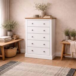 Wyld Haus Ardee 5 Drawer Chest White with Natural Oak Top - thumbnail 1