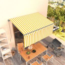 Berkfield Home Manual Retractable Awning with Blind 3x2.5m Yellow&White in Yellow - thumbnail 1