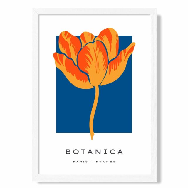 ARTZE Orange & Blue Tulip Flower Market Exhibition Framed Print SIZE: A2 with White Frame - Size: A4 - image 1