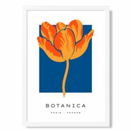 ARTZE Orange & Blue Tulip Flower Market Exhibition Framed Print SIZE: A2 with White Frame - Size: A4