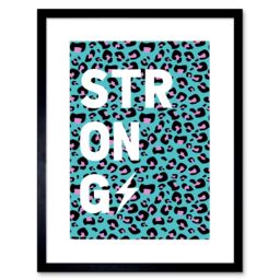 "Artery8 Wall Art Print Leopard Blue & Purple Words Strong Art Framed 9x7 inch in Black - Size: W7"" x H9""" - thumbnail 1
