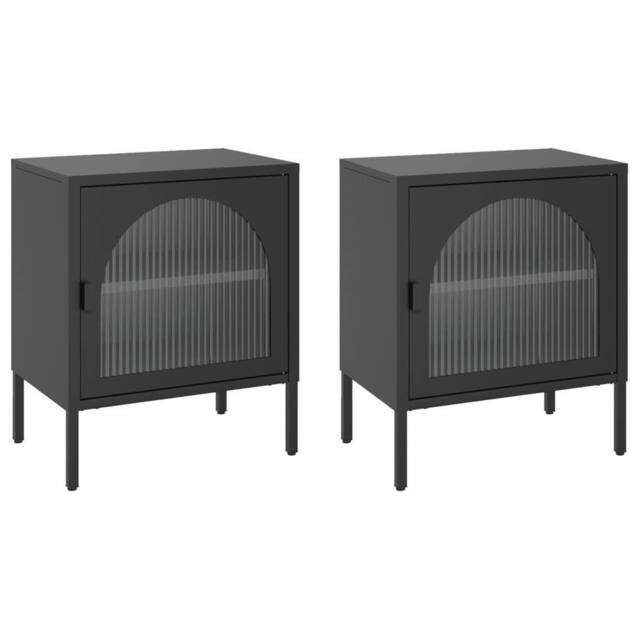 Berkfield Home Nightstands 2 pcs Black 50x35x60 cm Glass & Steel - Size: 50 x 35 x 60 cm - image 1