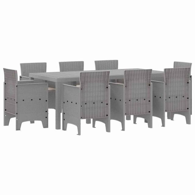 Berkfield Home 9 Piece Garden Dining Set with Cushions Light Grey Poly Rattan - image 1