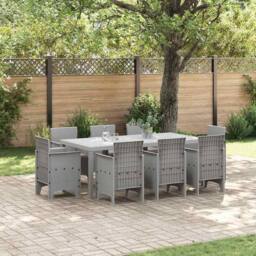 Berkfield Home 9 Piece Garden Dining Set with Cushions Light Grey Poly Rattan - thumbnail 2