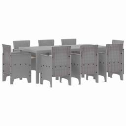 Berkfield Home 9 Piece Garden Dining Set with Cushions Light Grey Poly Rattan
