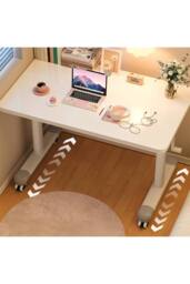 Living and Home 100 x 60cm Manual Height-Adjustable Computer Desk with Wheels in White - Size: 100 x 60 cm - thumbnail 4