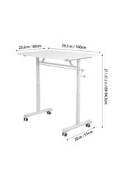 Living and Home 100 x 60cm Manual Height-Adjustable Computer Desk with Wheels in White - Size: 100 x 60 cm - thumbnail 2