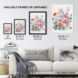 "Artery8 Boho Spring Flower Bouquet Pastel Watercolour Wall Art Print - Size: W18"" x H24""" - thumbnail 3