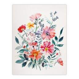 "Artery8 Boho Spring Flower Bouquet Pastel Watercolour Wall Art Print - Size: W18"" x H24""" - thumbnail 1