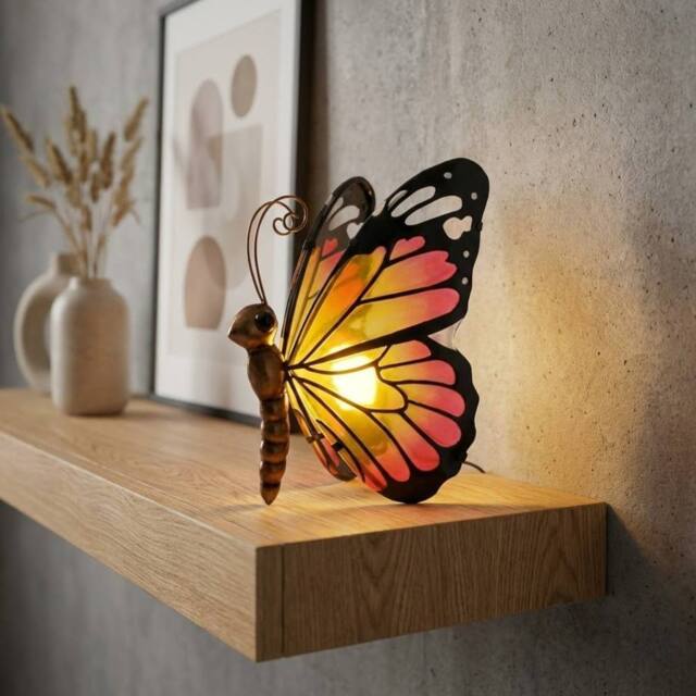 Garden Greatness Sunrise Butterfly LED Table Lamp in Beige