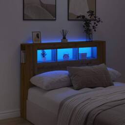Berkfield Home LED Headboard Artisan Oak 140x18.5x103.5 cm Engineered Wood in Brown - thumbnail 4