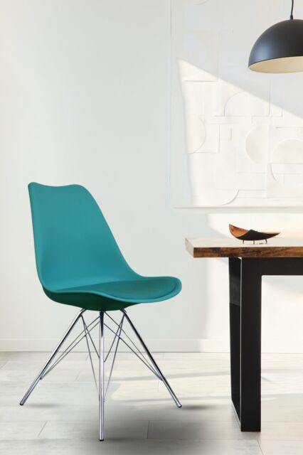 Fusion Living Soho Plastic Dining Chair with Chrome Metal Legs in Teal - image 1