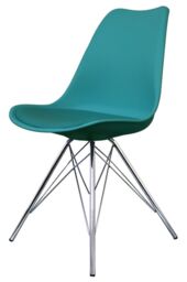 Fusion Living Soho Plastic Dining Chair with Chrome Metal Legs in Teal - thumbnail 2