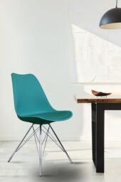 Fusion Living Soho Plastic Dining Chair with Chrome Metal Legs in Teal - thumbnail 1