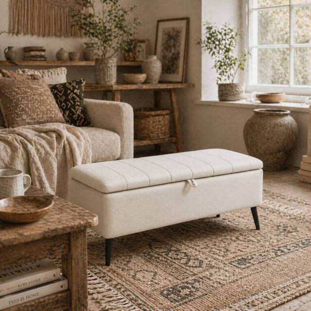 Wyld Haus Zimina Cream Linen Look Storage Ottoman - image 1
